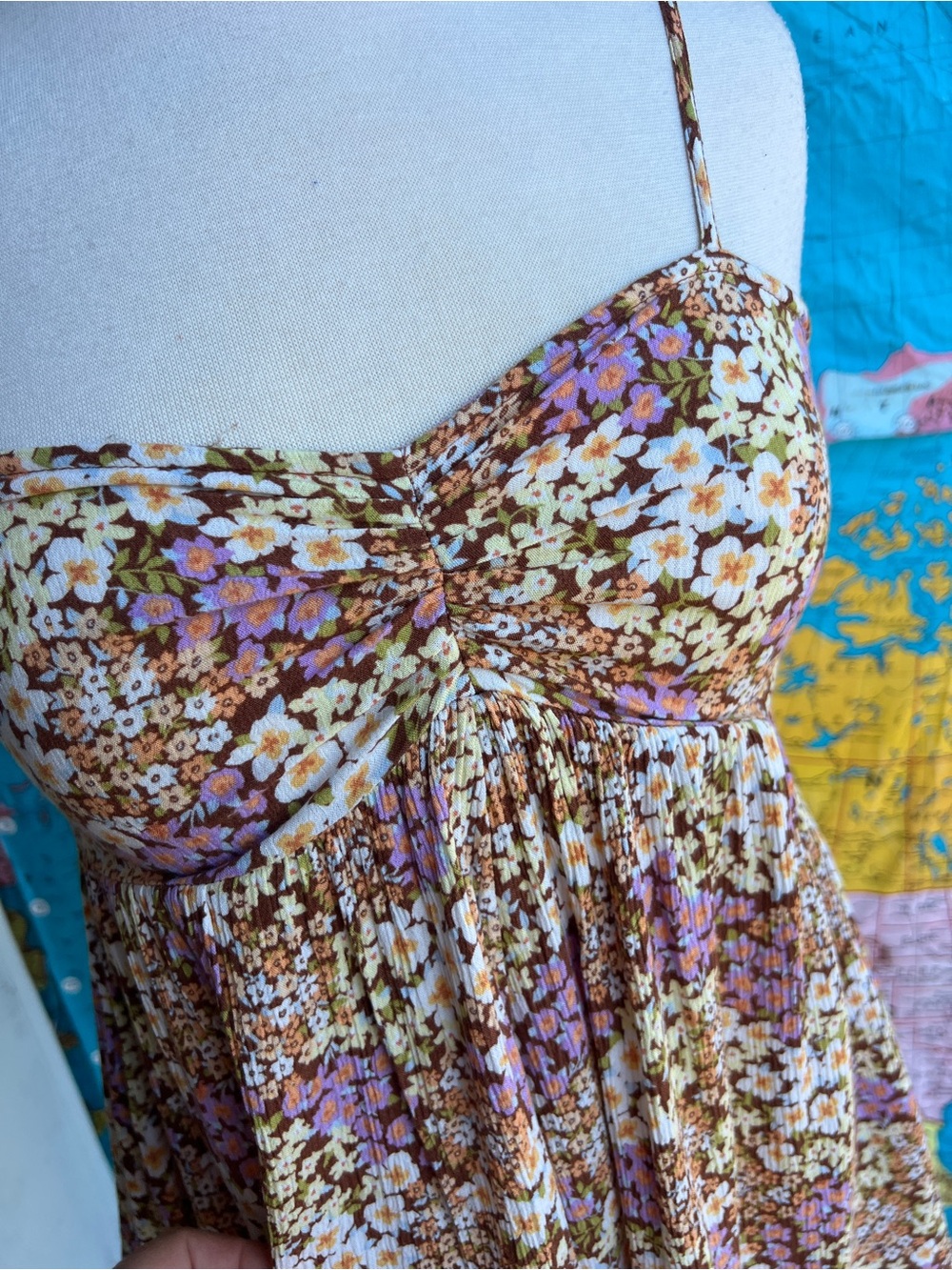 Billabong Floral Brown Pink White Spaghetti-Strap Romper - Picture 3 of 10